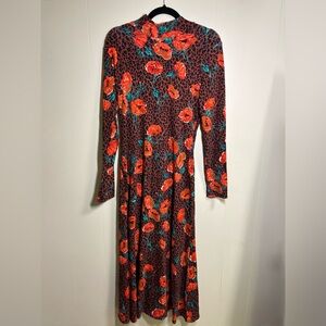 Free People Red and Black Floral Midi Dress